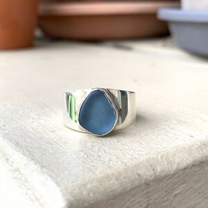 Sterling silver blue sea glass ring size 8